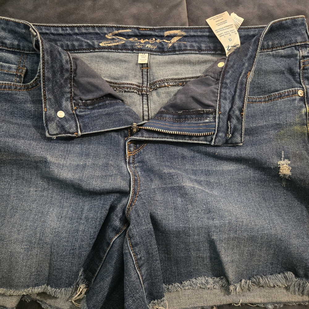 7 For All Mankind Distressed Blue Denim Shorts